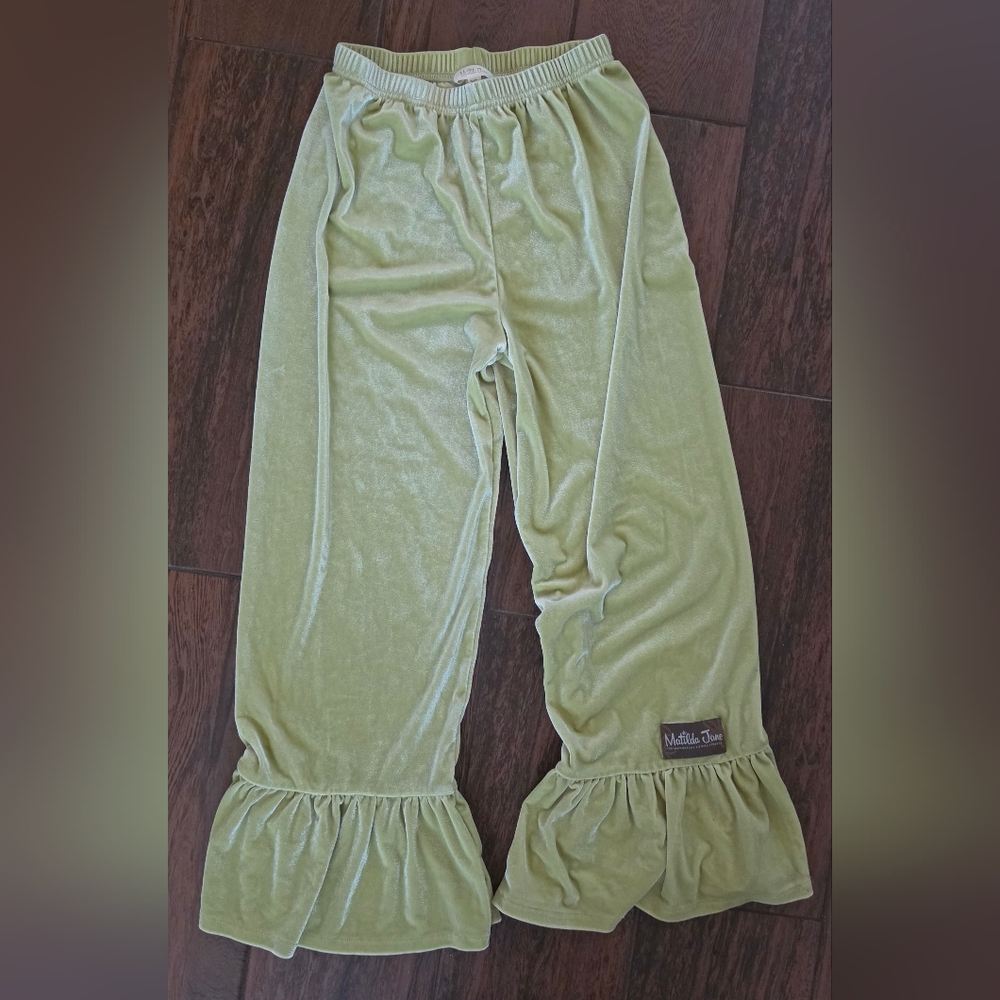 Matilda Jane Lime Green Velvet Flare Girls Pants Size 12